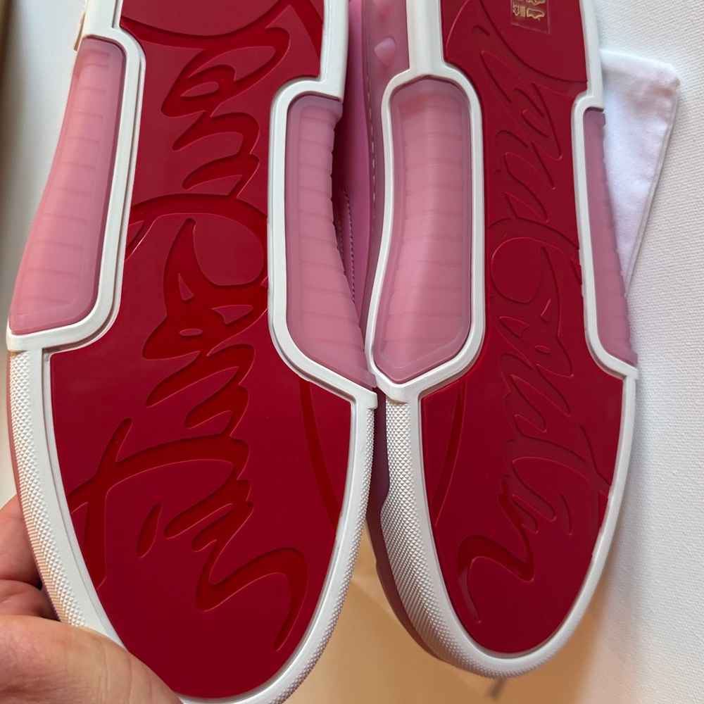 New Christian Louboutin Astroloubi Men 43.5/10.5 leather-trimmed sneakers pink - Picture 5 of 11